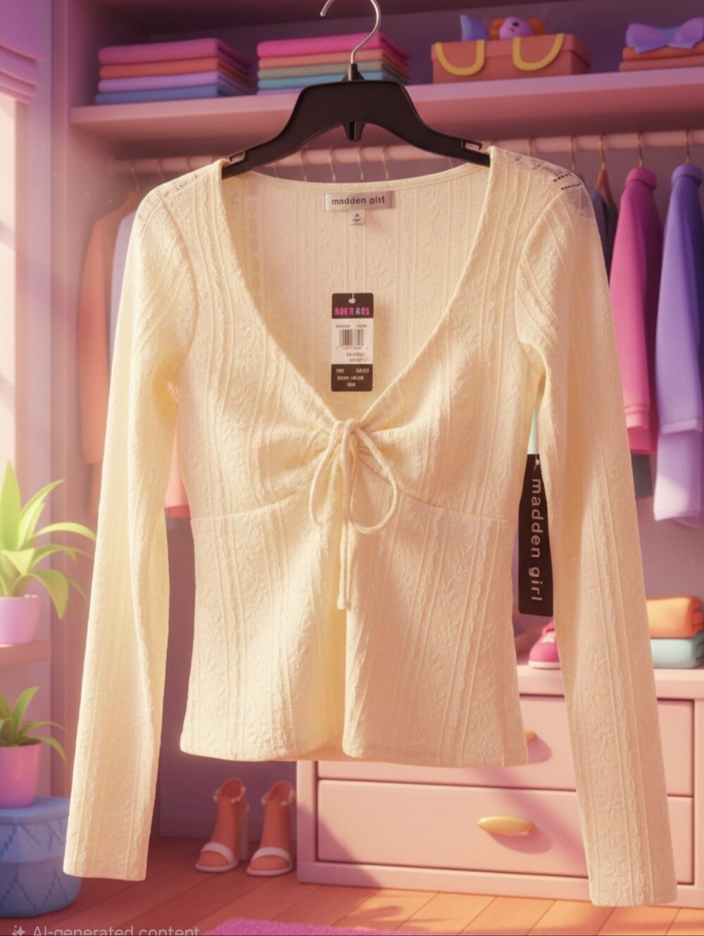 Madden Girl Egret Lace Knit Top - White (Small)